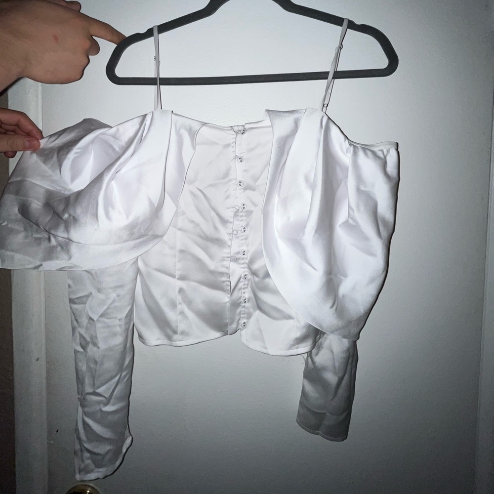White off shoulder shirt with spaghetti straps